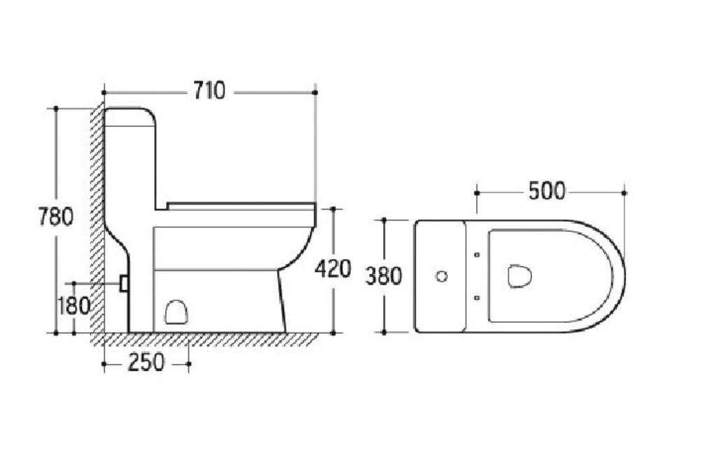 Water Closet One Piece S-Trap 250mm 710x380x780mm JA0242