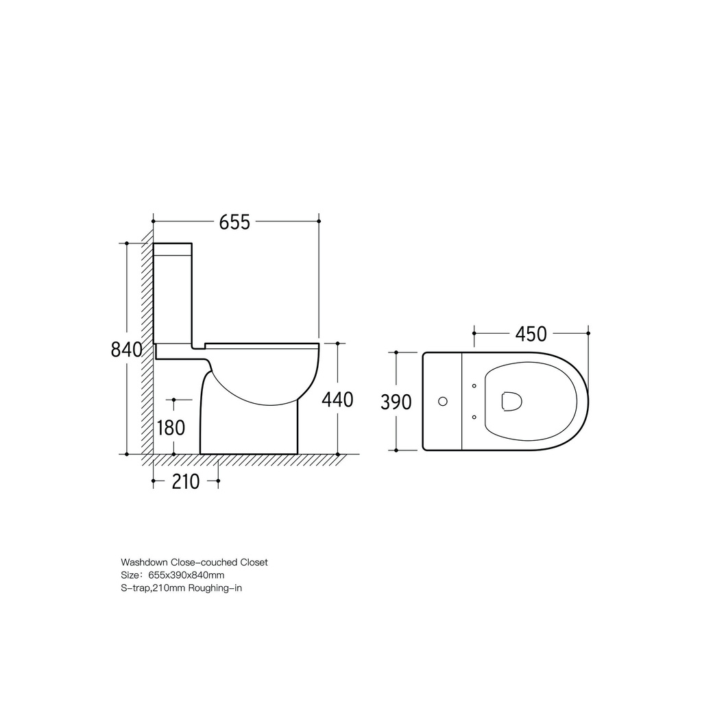 Water Closet Two Piece S-Trap 210mm 655x390x 840mm Sitong JA0133
