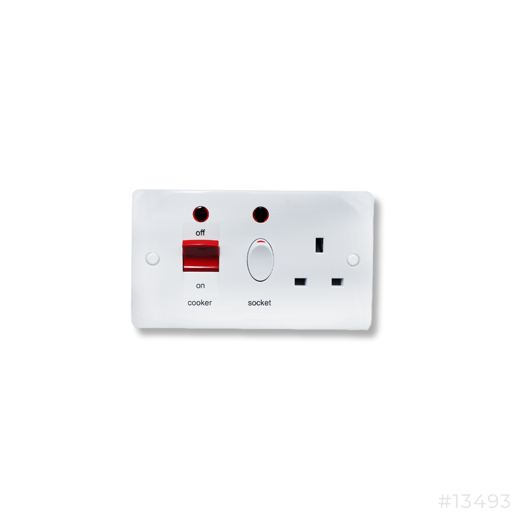 Switched Socket Outlet with Neon 8mm CCS234 ABB 45A DP Switch 13A