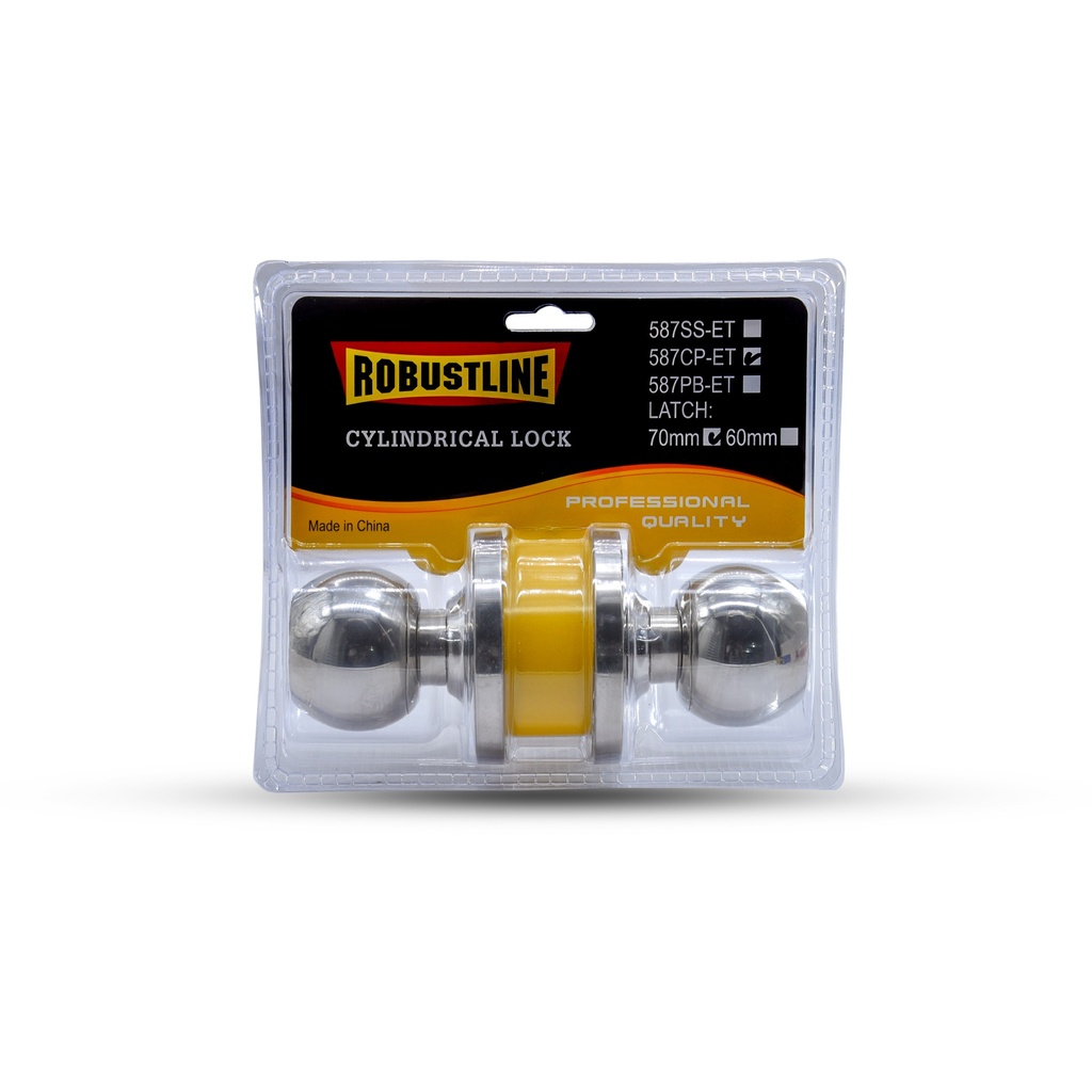 Cylindrical Knob Lock 70mm Set 587SS-ET with Key Robustline