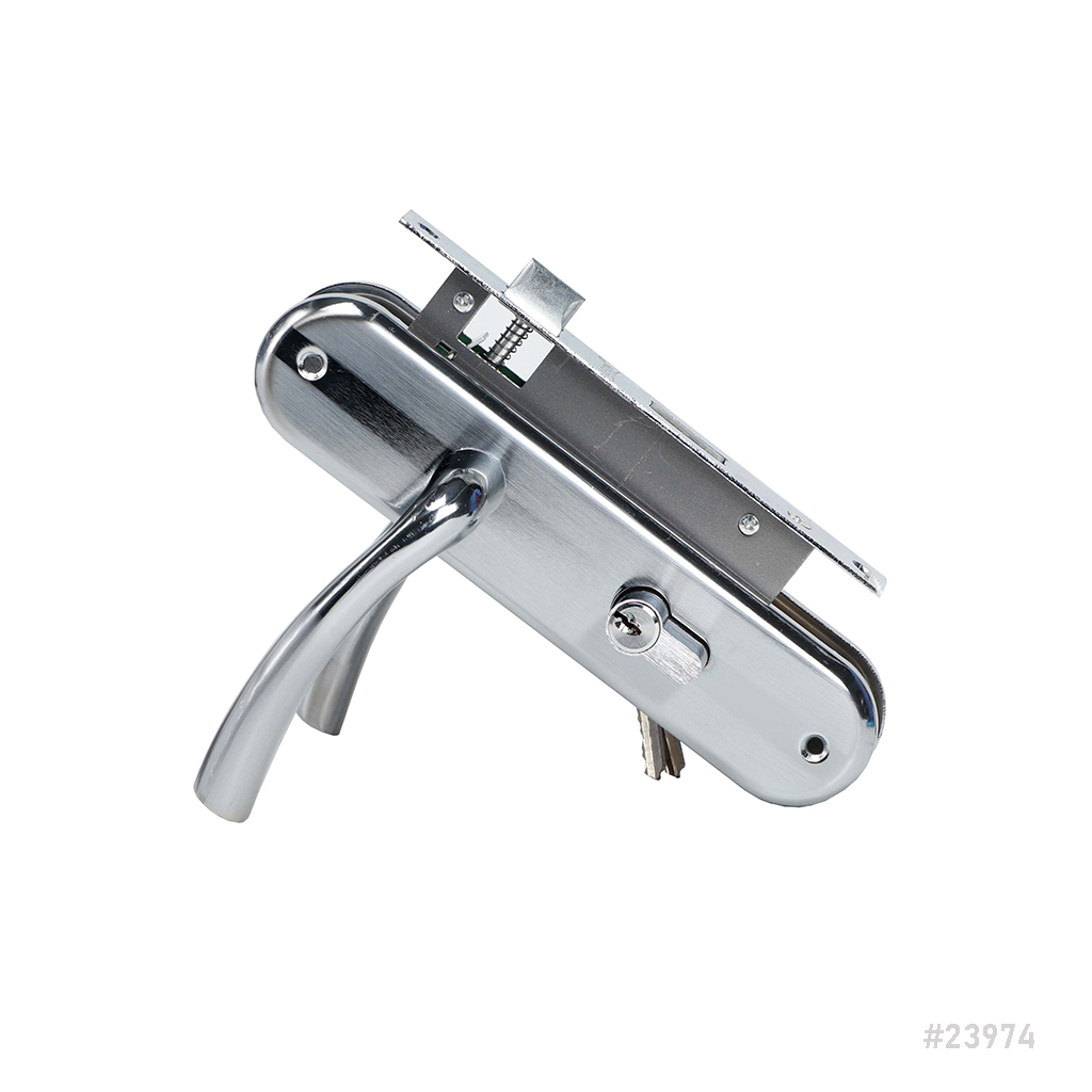 Door Handle with Lock Set Small JM2025M SN/CP Leon