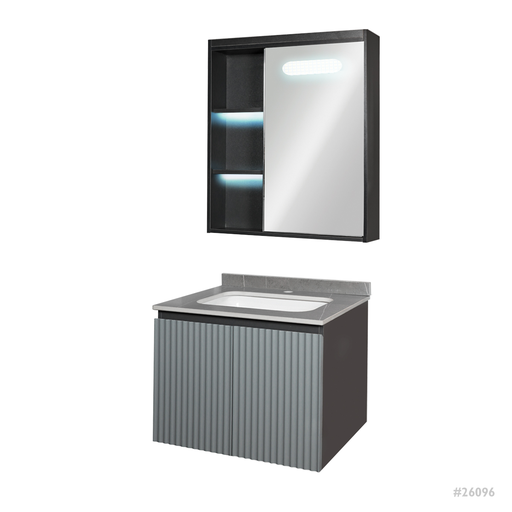 [26906] Basin Cabinet with Mirror and Sensor Light JJ0682-60 B:600x470x470mm M:600x700x140mm [2 Box]