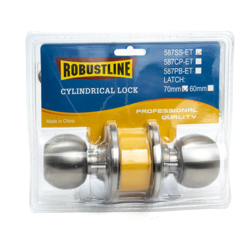 [16472] Cylindrical Knob Lock 70mm Set 587SS-ET with Key Robustline